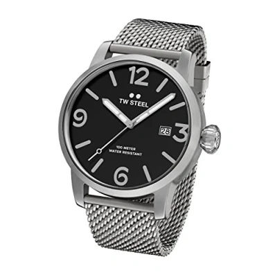 Image of TW Steel Maverick Unisex Quartz Watch with Black Dial Analogue Display and Grey Stainless Bracelet MB11