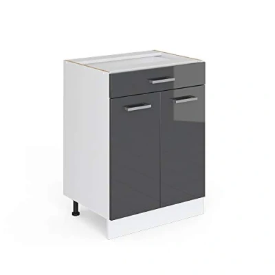 Image of Vicco Kitchen base cabinet Raul, Anthracite high gloss/White, 60 cm with drawer, without worktop