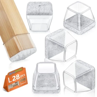 Image of 28Pcs Square Chair Leg Protectors, BAIPOK Silicon Covers Caps for Hardwood Floors, Furniture Feet Protectors Pads Chairs Cups With Felt Pads, No Noise and Scratches (Fit:30 40mm)