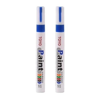 Image of Worparsen 2Pcs Tire Paint Pen Marker Lettering Permanent Waterproof Ink Fill Pens for Car Vehicle Motorcycle Tyre Blue