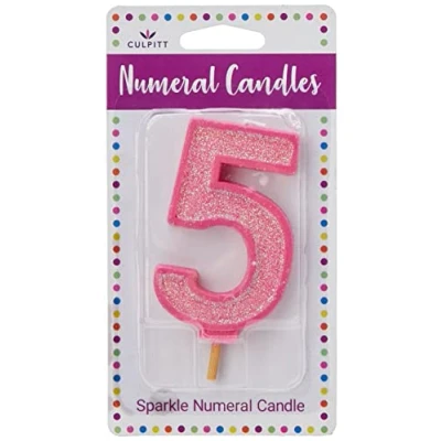 Image of CULPITT Sparkle Number Candles for Cake &amp; Cupcakes, Single Numbers from 0 9, Say Happy Birthday with These Candle Sparklers, Celebrate Birthdays Anniversaries Flair Pink 5