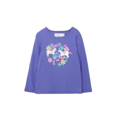 Image of LightHouse Girls Causeway Breton Top Kids Long Sleeved Cotton Stretch Tee Horse Print 5 6 Years