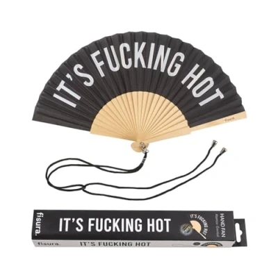 Image of Fisura Original Handheld Folding Fan with message in english. Funny wooden fan. holding Hand Fans. Birthday Gifts Wedding Party Decoration (Hot, black)
