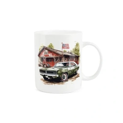 Image of Purely Home Vintage Car Mug Painted Watercolour Green Classic Dodge American Style Gift Present Tea Coffee White Bone China