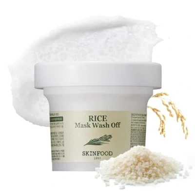 Image of SKINFOOD Mask Rice 120g White Exfoliating Scrub Wash Off Face Masks For Darken Skin Facial Cleanser, Pore Exfoliator, Brighten and Soften Body Safe Men Women (4.23 oz)