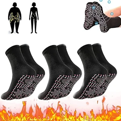 Image of 3 Pairs Tourmaline Slimming Health Sock, Acupressure Self Heating Shaping Socks, Soothing Feet Thermotherapeutic Socks Hyperthermia for Men Women (Black)