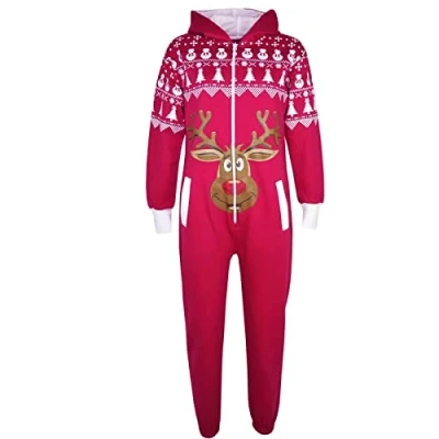 Image of Kids Girls Boys Novelty Christmas Reindeer Print Xmas Onesie Pink 11 12