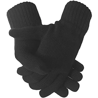 Image of Mens Womens Unisex Fingerless Or Full Finger THERMAL LINED Gloves Winter Thick Wool Knit Extra Warm (Mens, Finger, Black)