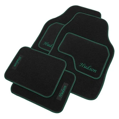 Image of JVL Personalised Universal Black Carpet Car Mat Set with Green Embroidered Mats