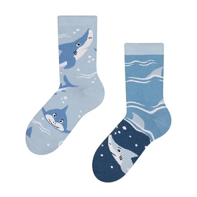 Image of Dedoles Unisex Socks for Women, Men &amp; Kids Cotton Funny Designs Football Bicycle Horses Plants Firefighter Gift Mismatched, Design: Grey Shark, Colour: Blue, Size: 12K 2 UK