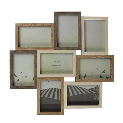 Image of Charlies Collage Picture Frame 8 Aperture, 46cm x 46cm, Wooden Effect, Rustic Style