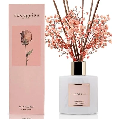 Image of Cocorrína Reed Diffuser Sets 200ml Sandalwood Rose Scented with Sticks Home Fragrance for Bedroom Bathroom Living Room, &amp; Office Decor
