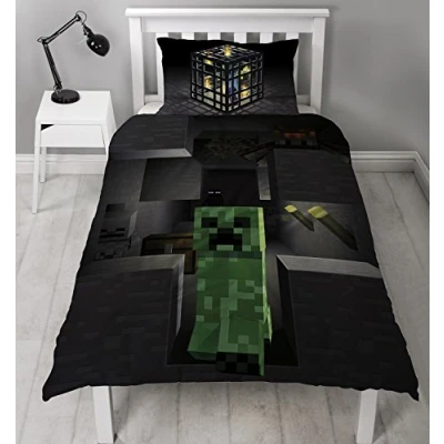 Image of Minecraft Creeper Reversible Duvet Cover Set, Polyester Cotton, Single