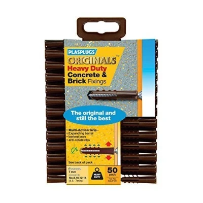Image of Heavy Duty Raw Rawl Plug Fixings Brick Stone Cement Concrete Professional Hanging Screw Fixing Clamps Pack of 50