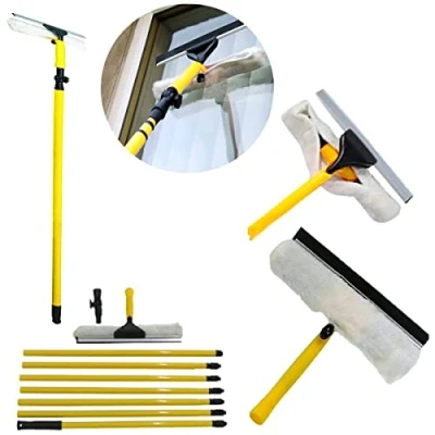 Image of Telescopic Conservatory Window Glass Cleaner Cleaning Kit 3.5M Long Extendable Squeegee Pole Aluminium Metal Soft Rubber Mop