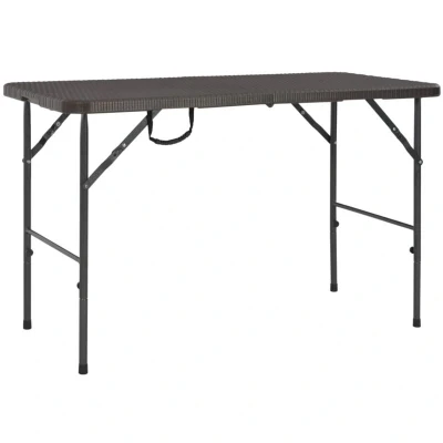 Image of vidaXL Folding Garden Table Brown 120x60x74 cm HDPE Rattan Look