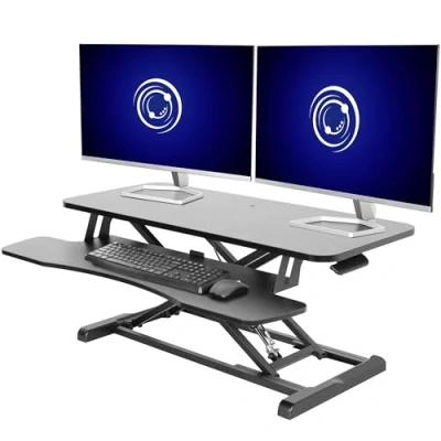 Image of VIVO 91 cm DESK Converter, K Series, Height Adjustable Sit to Stand Riser, Dual Monitor and Laptop Workstation with Wide Keyboard Tray, Black, V036KB
