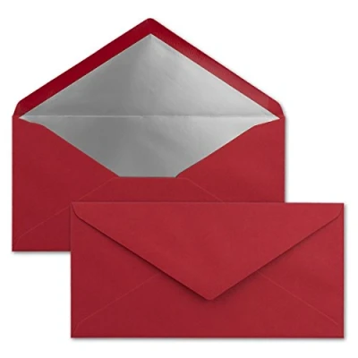 Image of Long Envelopes size DIN Long, gummed, wet seal, Gold / silver metallic lining 50 Umschläge Dark red