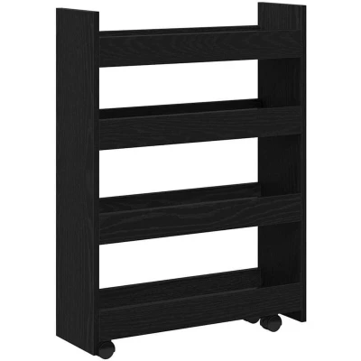 Image of vidaXL Narrow Storage Trolley 4 Tier Black Oak Engineered Wood