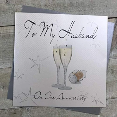 Image of WHITE COTTON CARDS To My Husband Handmade Large Anniversary Card Champagne Glasses, XLWB43