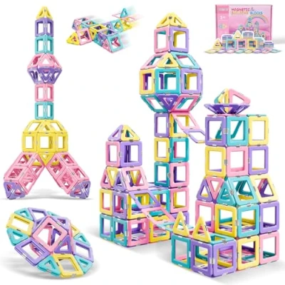 Image of Magnetic Building Blocks Toys for 3 4 5 6 year old Girls Boys Gift Tiles Kids Toddlers STEM Learning Educational Construction 40pcs