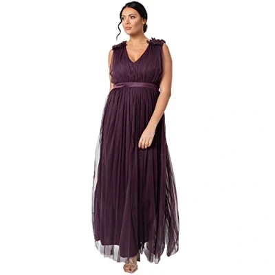 Image of Maya Deluxe Women&#039;s Ladies Maxi Dress with Ruffle V Neck Sleeveless High Empire Waist Long for Prom Guest Wedding Bridesmaid, Berry, 24