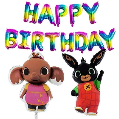 Image of Toyland® Bing &amp; Sula Party Balloon Pack With 16&quot; Rainbow Happy Birthday Banner Jumbo Foil Balloons