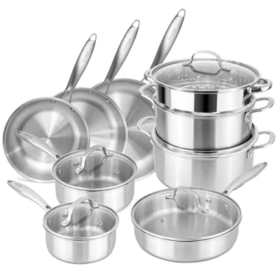 Image of Stainless Steel Pots and Pans Set 14pcs Cookware with Glass Lids Induction Hob Pot Cooking Saucepan &amp; Frying Pan by Nuovva