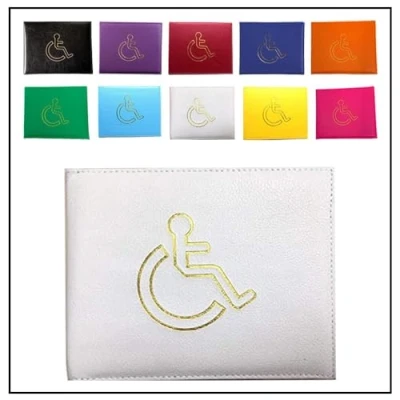 Image of AlezyB 1x White Disabled Badge Holder, PU Leather Wallet Protector Parking Permit Cover Holder