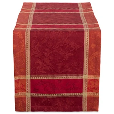 Image of DII Traditional Harvest Wheat Jacquard Collection Thanksgiving Fall Table Décor Damask Cotton, 14x108 Rectangle Runner, Burnt Orange Pumpkin Vine