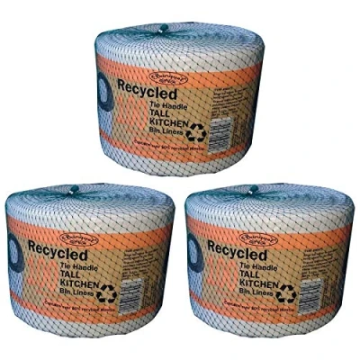 Image of Banquet Recycled 100 Tie Handle Tall Kitchen Bin Liners, White (3 Pack 300 Bags)