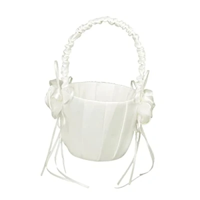 Image of Ivory Satin Flower Girl Basket and Wedding Bridesmaid
