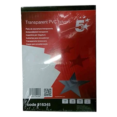 Image of 5 Star Office Comb Binding Covers PVC 150 micron A4 Clear (Pack of 100)