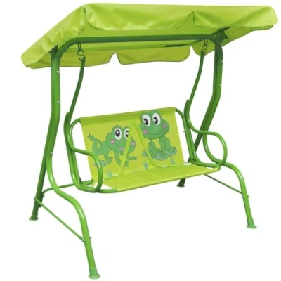 Image of vidaXL Children&#039;s Swing Seat with Canopy Green Garden Hammock Chair, Outdoor Patio Steel Frame, Easy Assemble, 115x75x110 cm