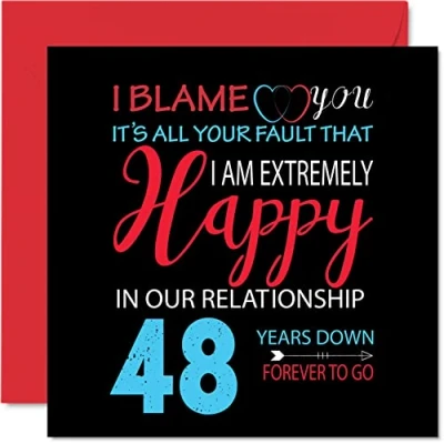 Image of Funny 48th Anniversary Card for Husband Wife Your Fault I&#039;m Extremely Happy Wedding Partner, 145mm x Greeting Cards Forty Eighth Anniversaries