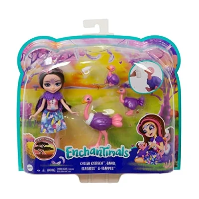 Image of Enchantimals Sunny Savanna Ophelia Ostrich Doll with Family Pet Toy (Mattel GTM32)