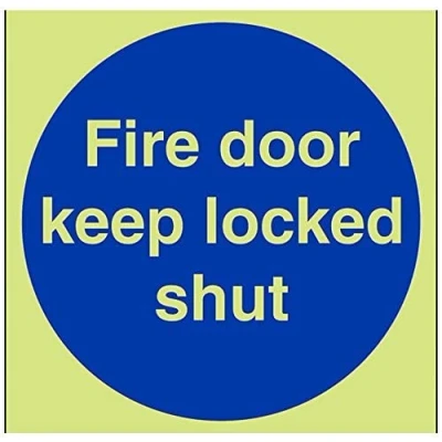 Image of V Safety Glow In The Dark Fire Door Keep Locked Shut Sign 150mm x Rigid Plastic
