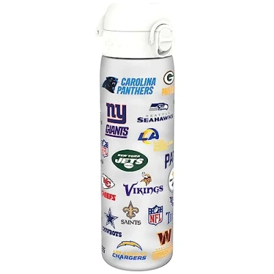 Image of Ion8 Water Bottle, 500 ml/18 oz, Leak Proof, Easy to Open, Secure Lock, Dishwasher Safe, BPA Free, Hygienic Flip Cover, Carry Handle, Clean, Odour Carbon Neutral, White, NFL Teams Design