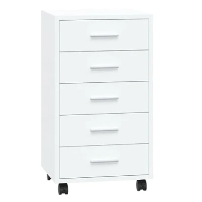 Image of vidaXL Drawer Cabinet Mobile and Versatile Storage Solution with 5 Drawers, High Gloss White Engineered Wood, Perfect for Office Kids&#039; Room.