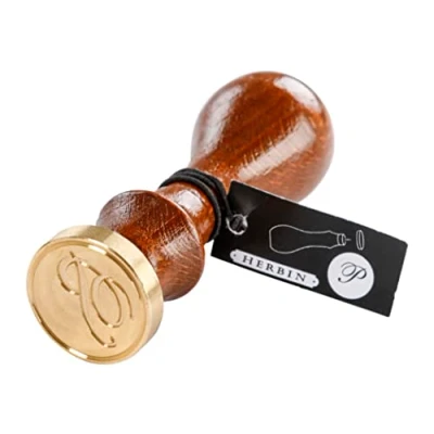 Image of Herbin 40116T Copperplate round seal with varnished wooden handle, letter P
