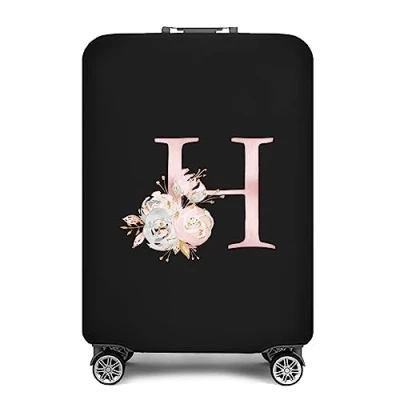 Image of initial letter Printed Design Travel Trolley Case Cover Protector Washable Suitcase Luggage Storage Covers for 18 28 inch (XL (29 32 Luggage), Pink Flower H)