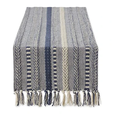 Image of DII Farmhouse Braided Stripe Table Runner Collection, 15x72 (15x77, Fringe Included), French Blue