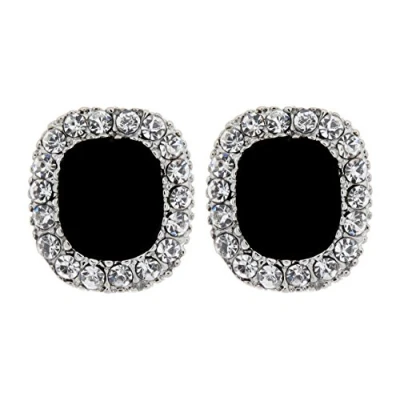 Image of Clip On Earrings Silver Plated Stud With A Black Stone And Crystals Helen B
