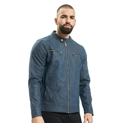 Image of Only &amp; Sons Mens Leather Jacket Long Sleeve Casual Outwear Coats