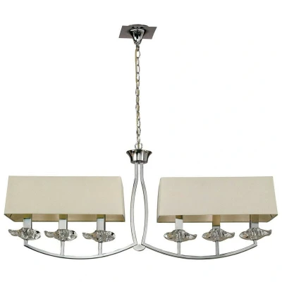 Image of Akira Linear Pendant 2 Arm 6 Light E14, Polished Chrome With Cream Shades