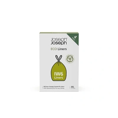 Image of Joseph IW6 Eco Recycled plastic Bin Liners, Kitchen Waste Bags With Tie Tape Drawstring Handles, Extra Strong (4 Packs of 20, Total 80 Liners) Holds 30 Litres, Grey