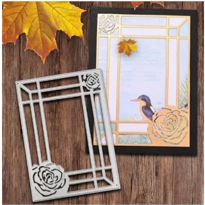 Image of Roses Border Frame Metal Die Cuts,Flower Rose Edge Cutting Dies Cut Stencils DIY Scrapbooking Decorative Embossing Paper Card Making