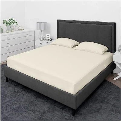 Image of 400 Thread Count Deep Fitted Sheets Double Bed 100% Egyptian Cotton 40 cm Super Soft Hotel Quality Bedding Cream