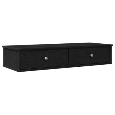 Image of vidaXL Wall Shelf with Drawers Black Engineered Wood Floating Cabinet, 100x37.5x19 cm for Living Room or Bedroom, Modern Storage Solution