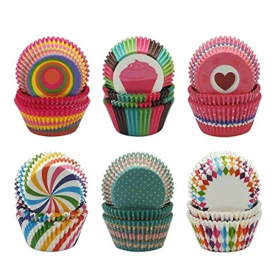 Image of Cupcake Baking Cases 600pcs Muffin Standard Paper Wrappers 6 Styles Cups Liners for Christmas Birthday Wedding Party